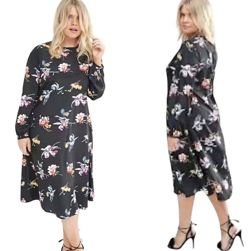 ASOS Curve Floral Orchid Print Midi Dress